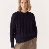 Women Frank And Oak Sweaters & Cardigans | The Cable Knit Sweater In Dark Blue