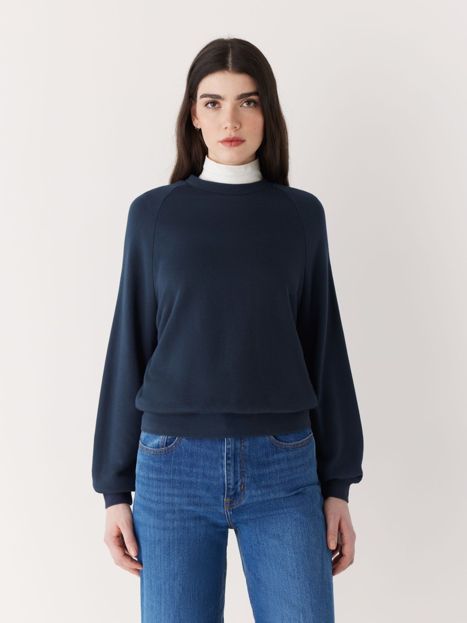 Women Frank And Oak Sweaters & Cardigans | The French Terry Crewneck In Midnight Blue