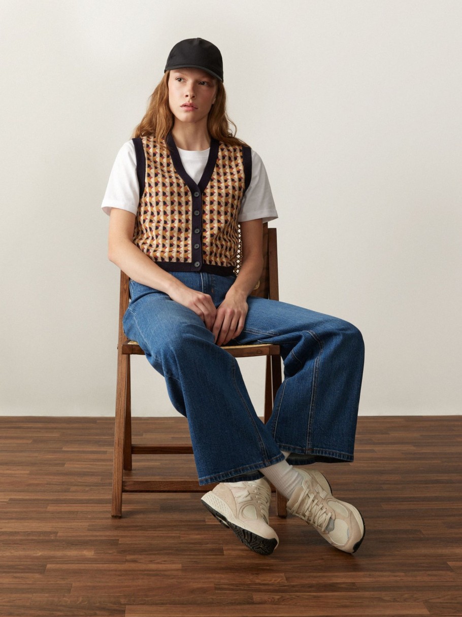 Women Frank And Oak Sweaters & Cardigans | The Button-Up Sweater Vest In Daisy