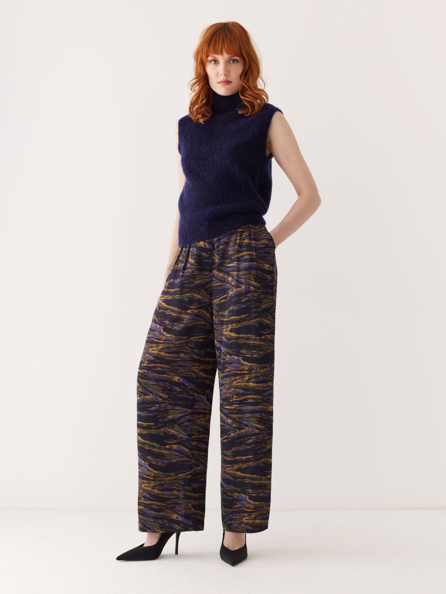 Women Frank And Oak Pants | The Emma Printed Satin Pant In Dark Blue