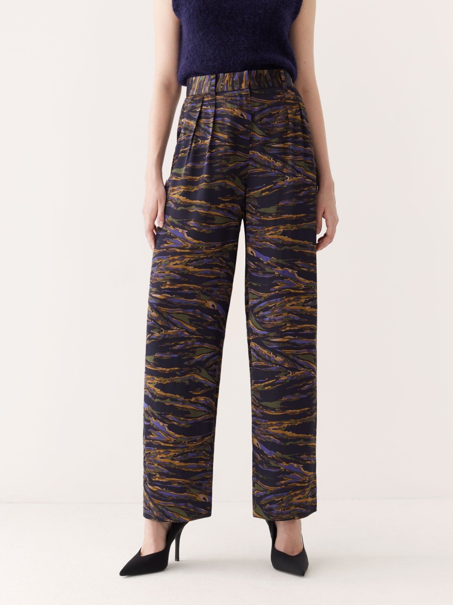 Women Frank And Oak Pants | The Emma Printed Satin Pant In Dark Blue