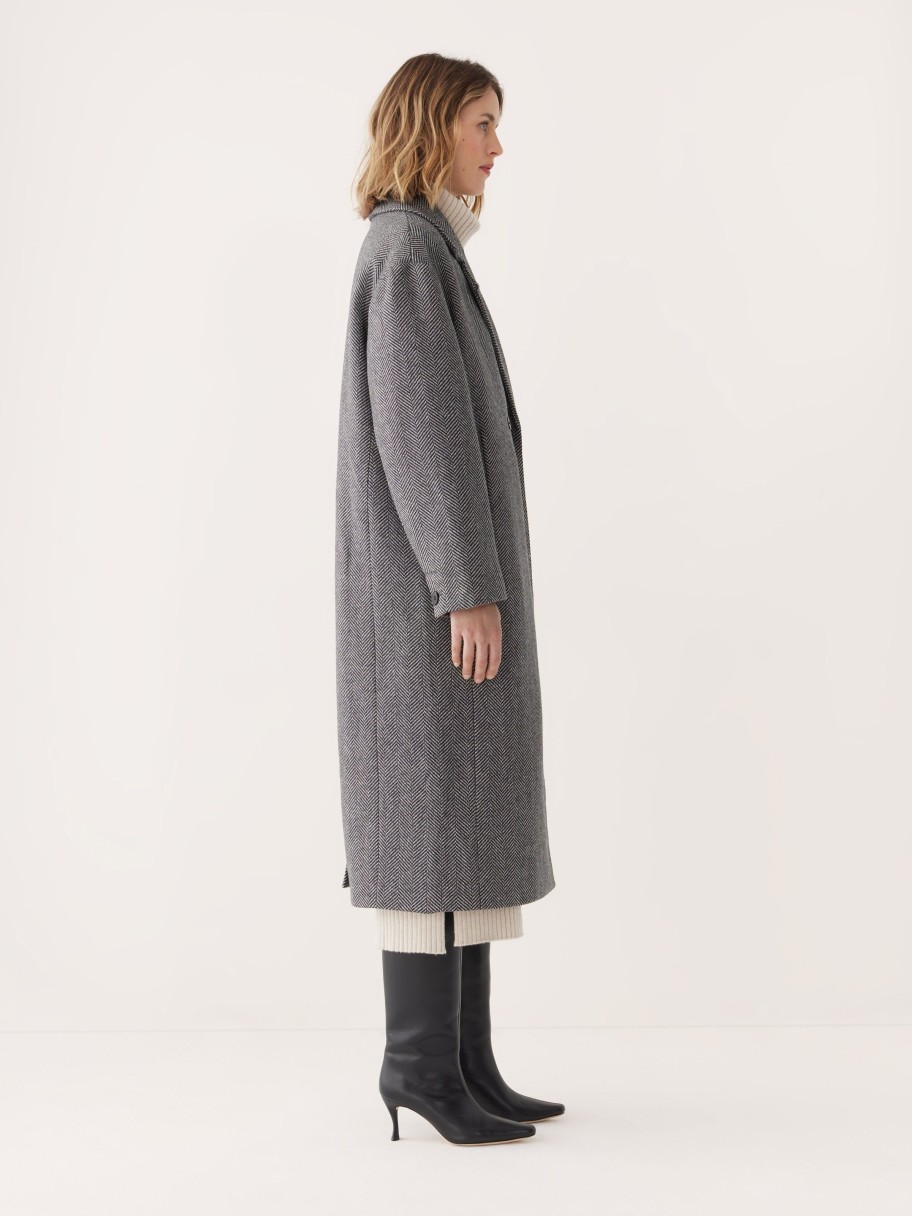 Women Frank And Oak Jackets & Coats | The Herringbone Recycled Wool Coat In Black