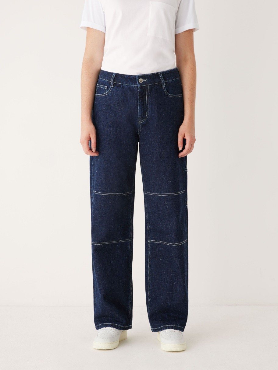 Women Frank And Oak Denim | The Courtney Loose Fit Mid Rise Cargo Jean In Navy