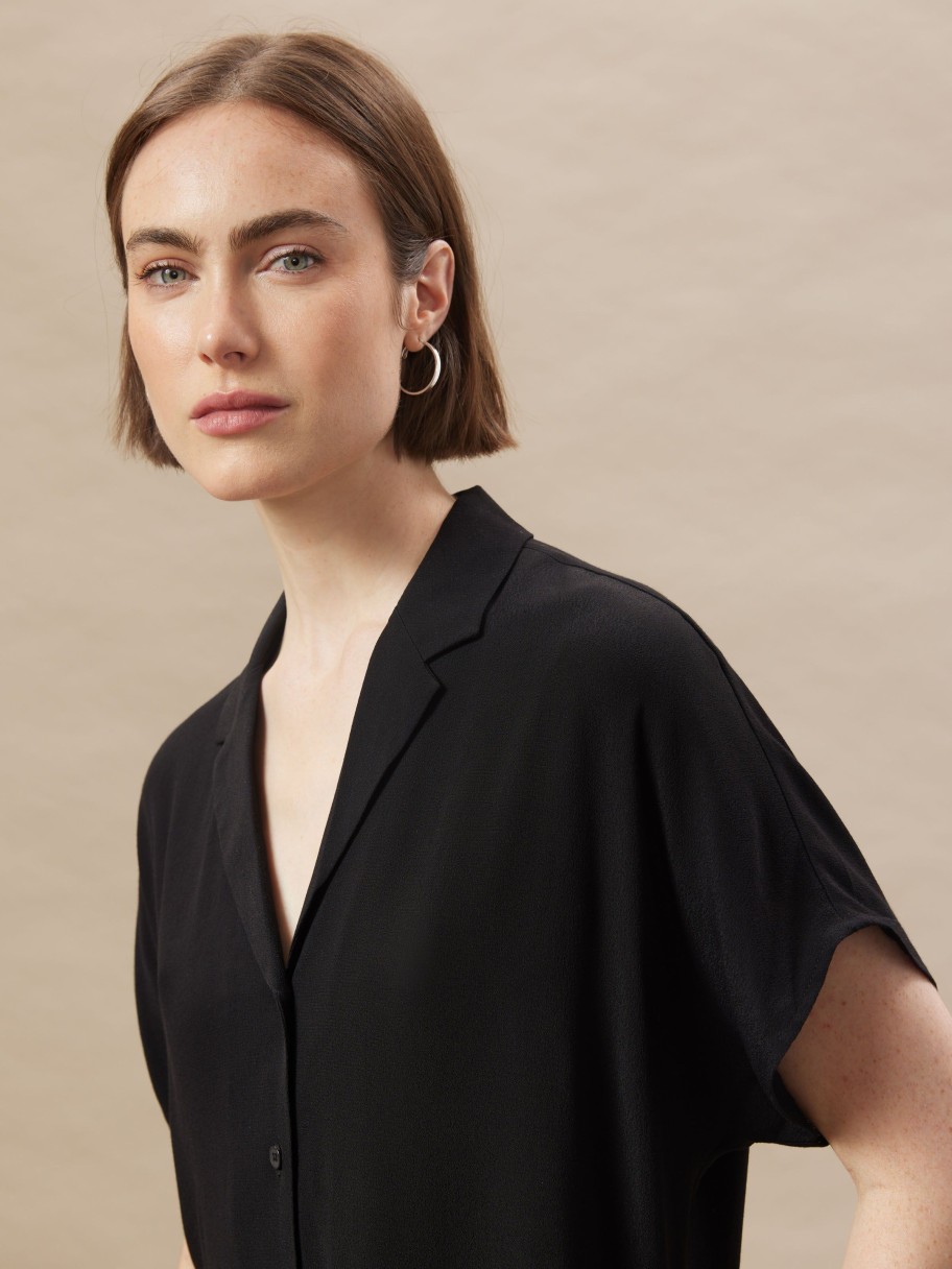 Women Frank And Oak Blouses & Shirts | The Camp Collar Blouse In Black