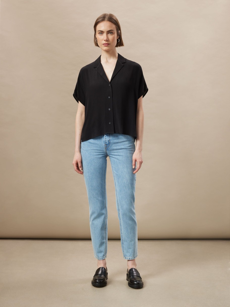 Women Frank And Oak Blouses & Shirts | The Camp Collar Blouse In Black