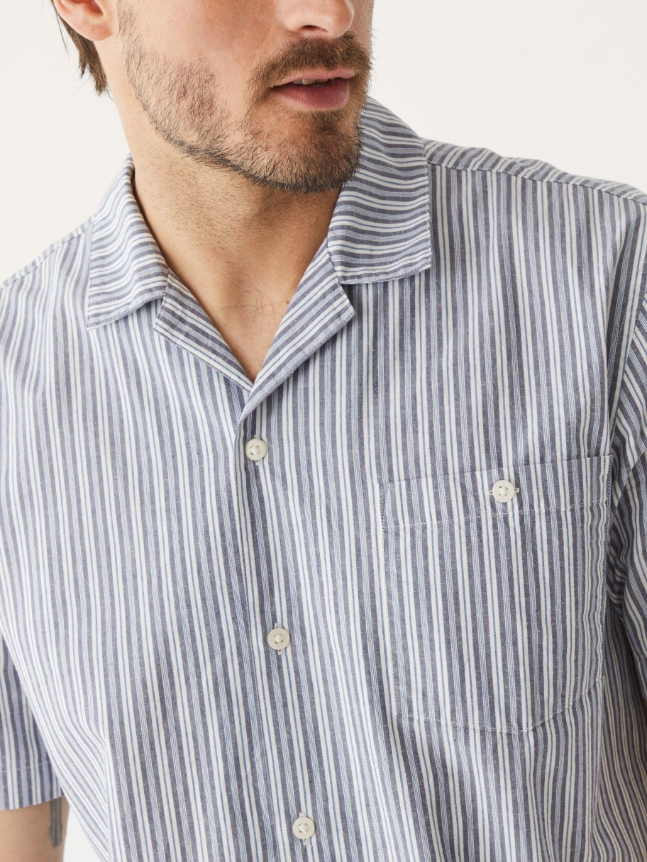 Men Frank And Oak Shirts & Polo Shirts | The Poplin Camp Collar In Nightshadow Blue