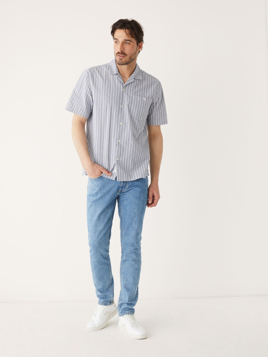 Men Frank And Oak Shirts & Polo Shirts | The Poplin Camp Collar In Nightshadow Blue