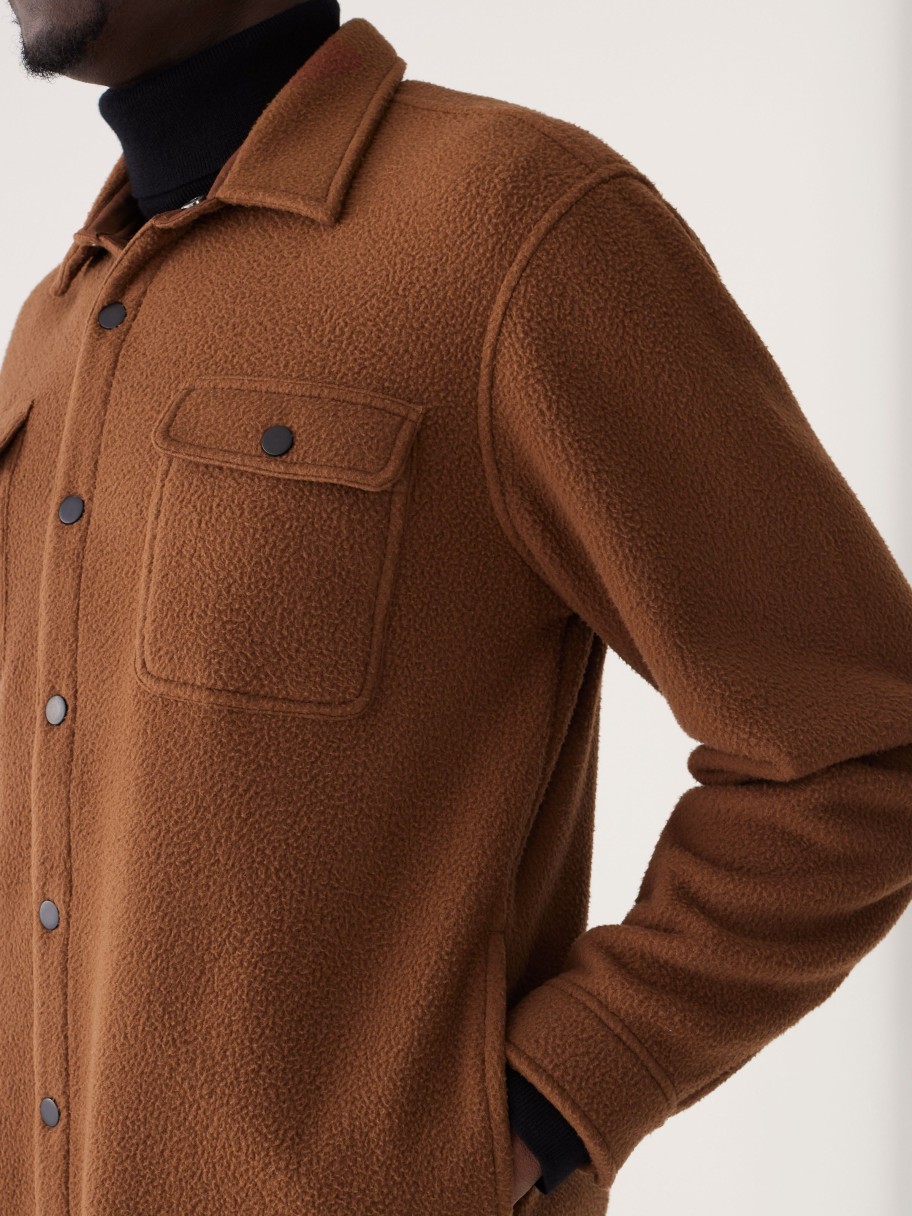 Men Frank And Oak Blazers & Overshirts | The Tundra Polar Fleece Overshirt In Cappuccino