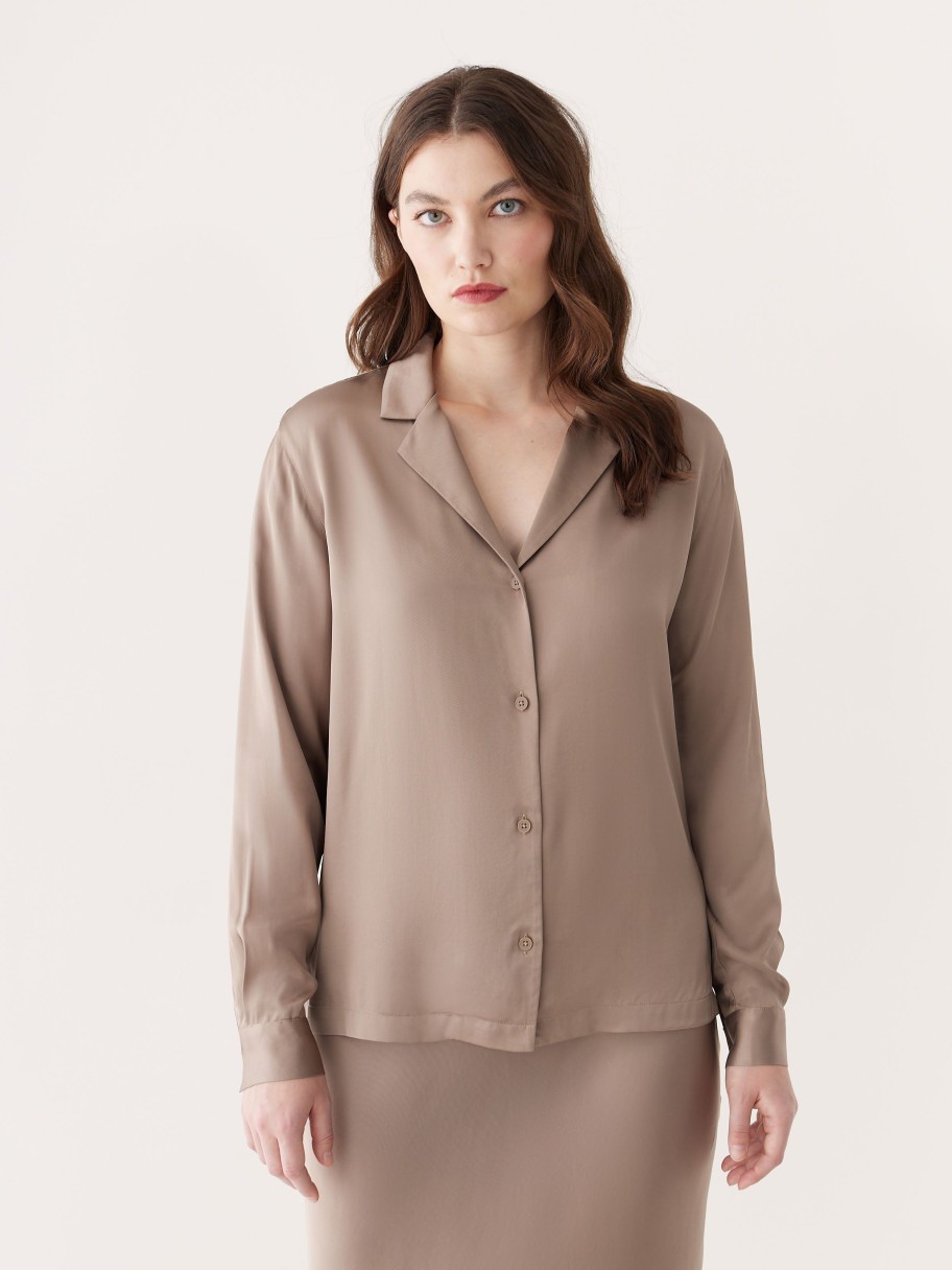 Women Frank And Oak Blouses & Shirts | The Satin Camp Collar Blouse In Champagne