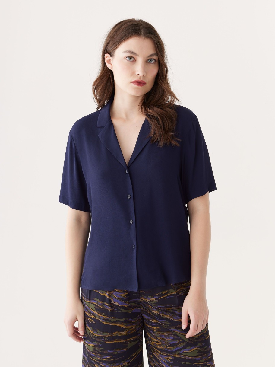 Women Frank And Oak Blouses & Shirts | The Camp Collar Blouse In Night Sky Blue