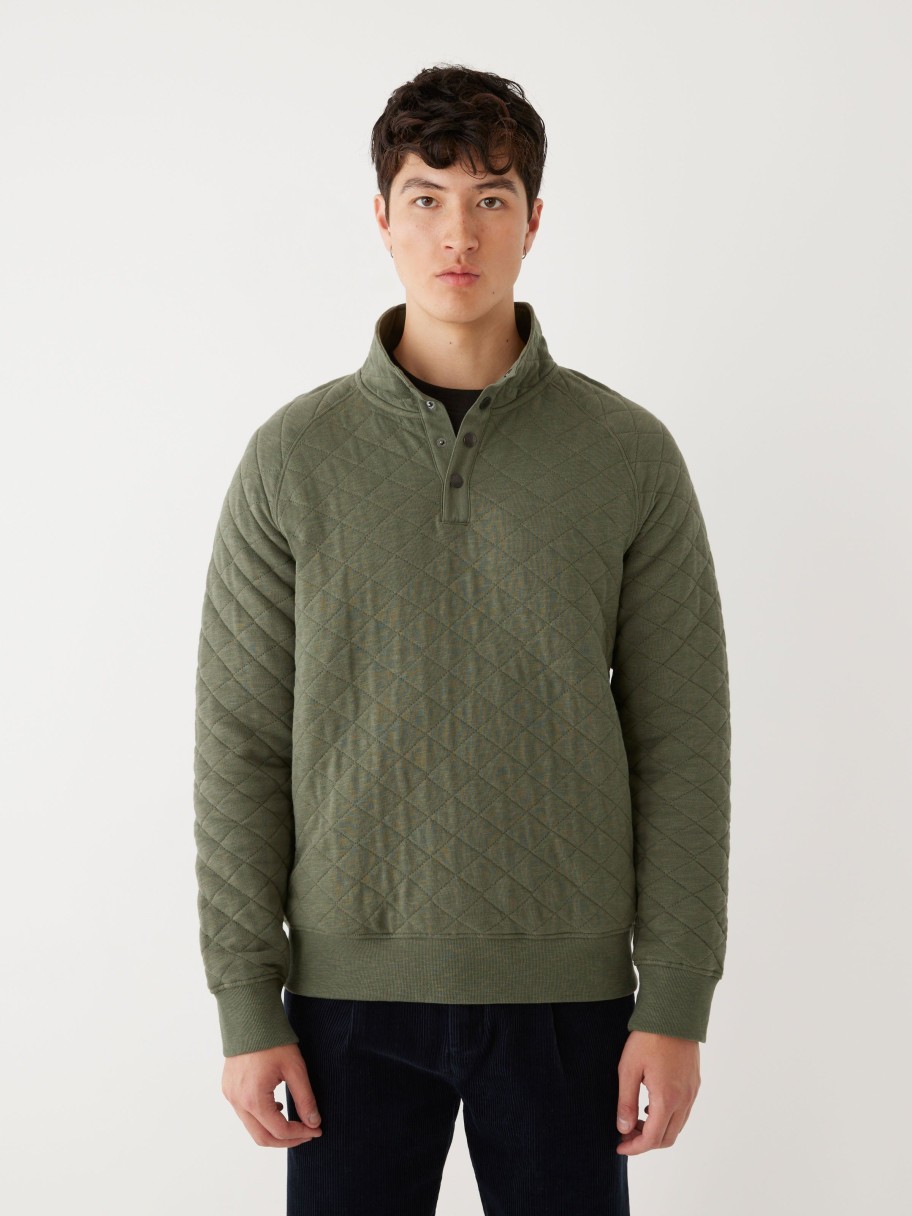 Men Frank And Oak Sweaters & Cardigans | The Quilted Pop-Over In Olive Green