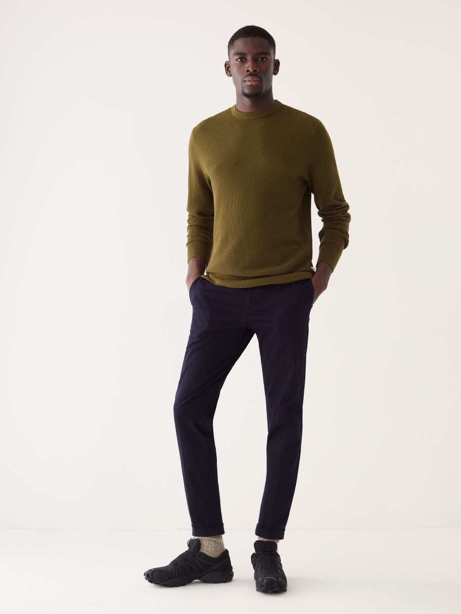 Men Frank And Oak Sweaters & Cardigans | The Waffle Crewneck Sweater In Dark Olive