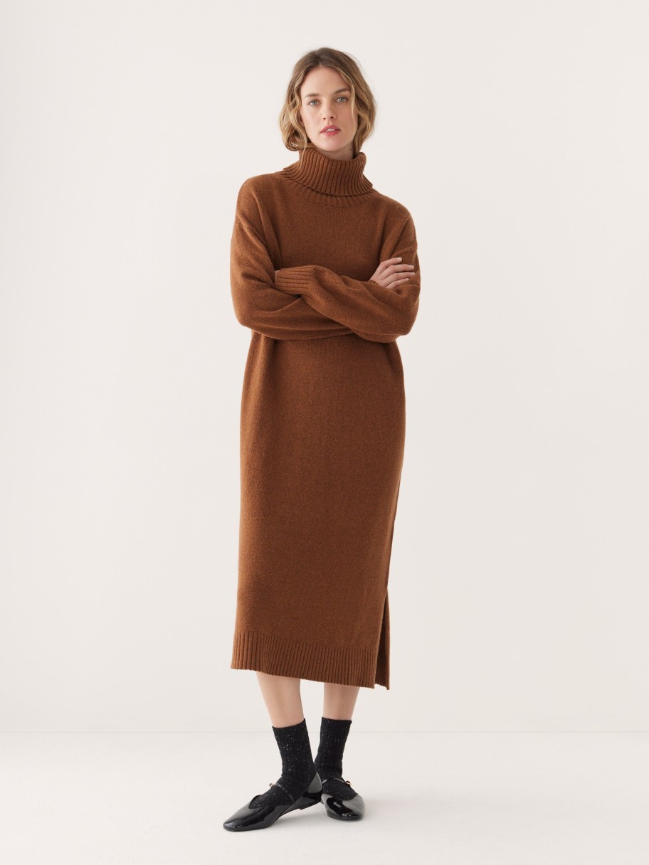 Women Frank And Oak Sweaters & Cardigans | The Turtleneck Sweater Dress In Caramel