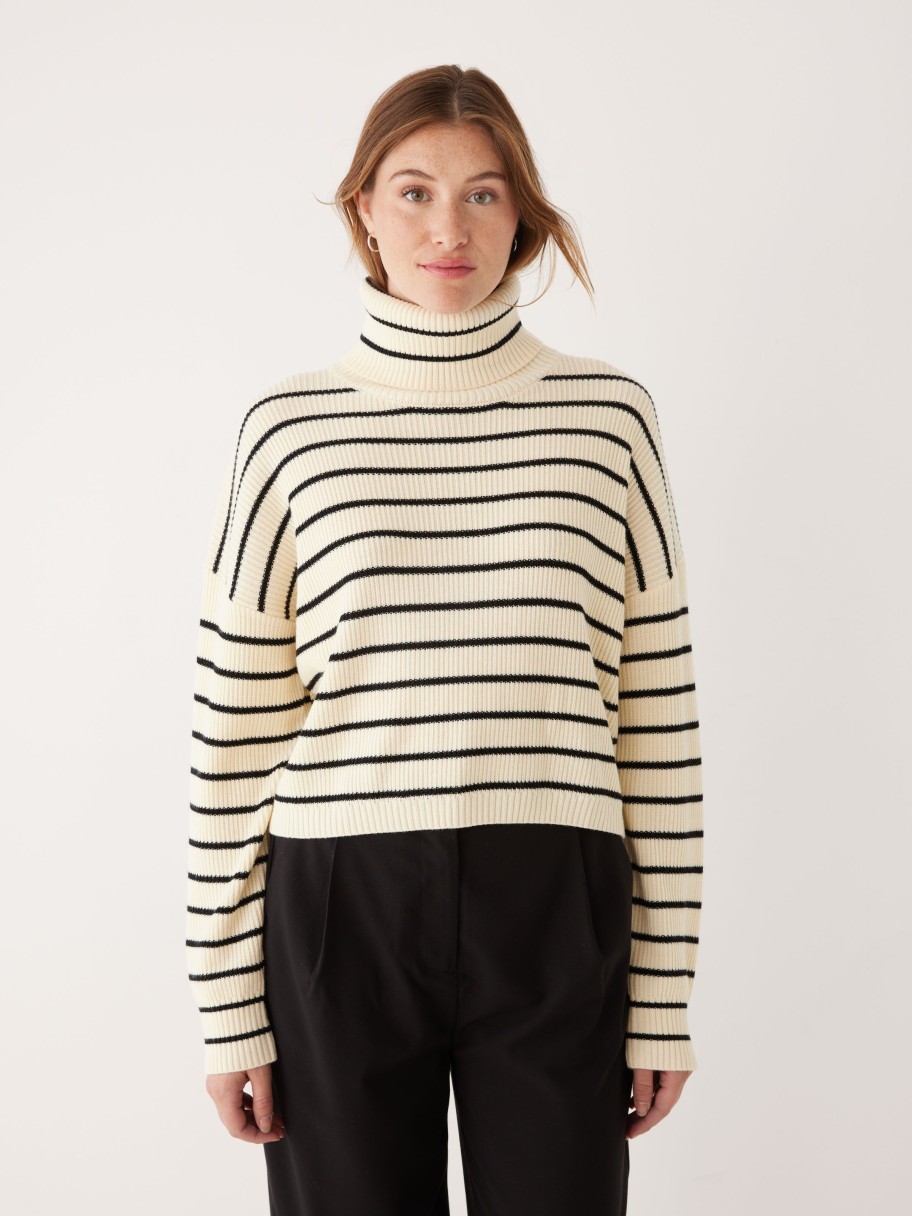 Women Frank And Oak Sweaters & Cardigans | The Merino Striped Turtleneck Sweater In White