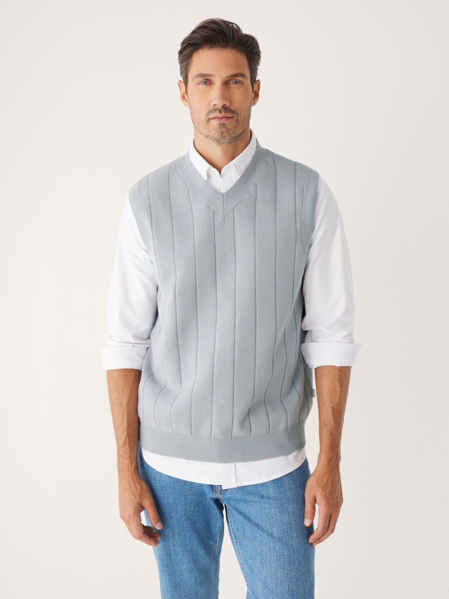 Men Frank And Oak Sweaters & Cardigans | The V-Neck Sweater Vest In Grey Cloud