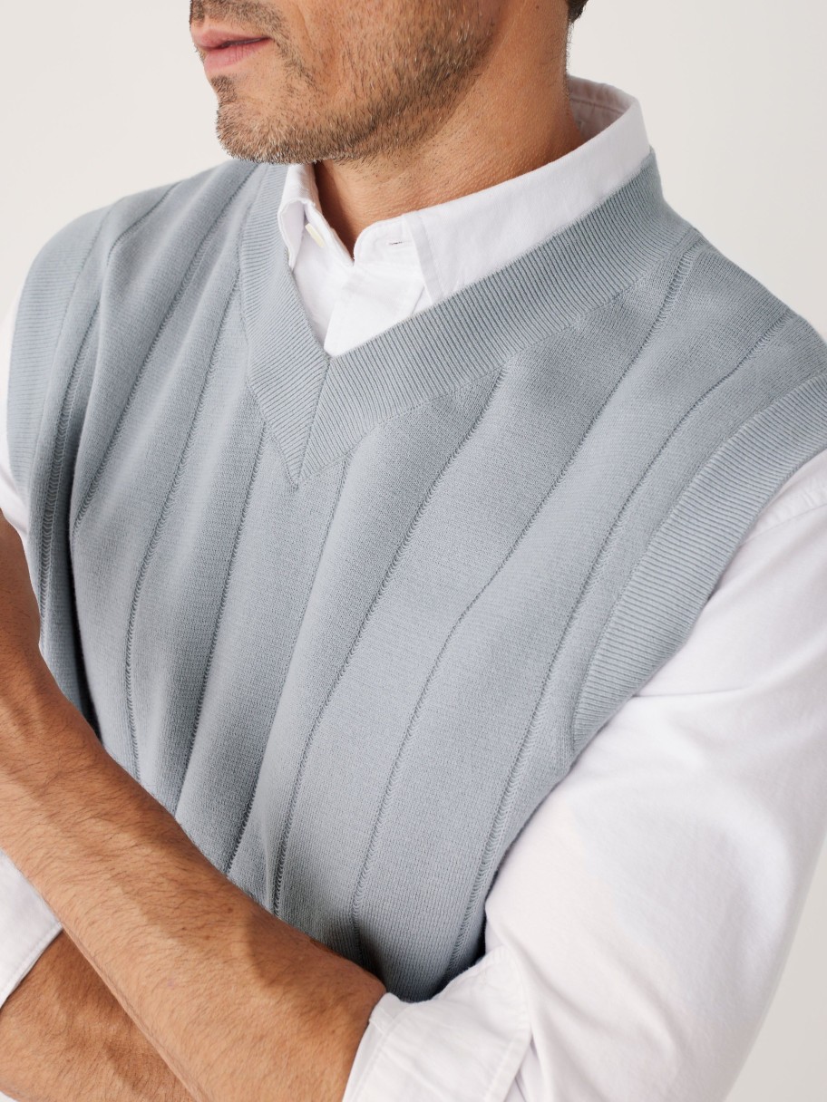 Men Frank And Oak Sweaters & Cardigans | The V-Neck Sweater Vest In Grey Cloud