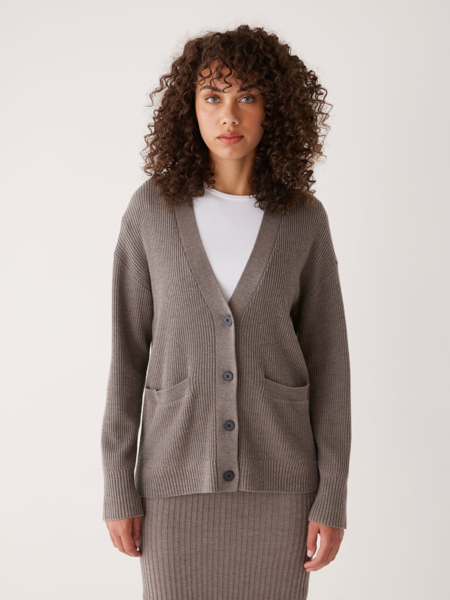 Women Frank And Oak Sweaters & Cardigans | The Merino Cardigan Sweater In Beige Grey