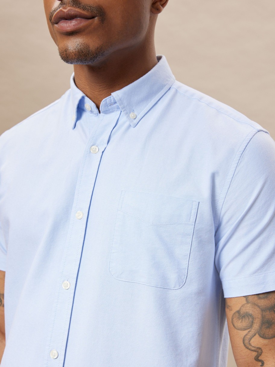 Men Frank And Oak Shirts & Polo Shirts | The Short-Sleeved Jasper Oxford Shirt In Light Blue