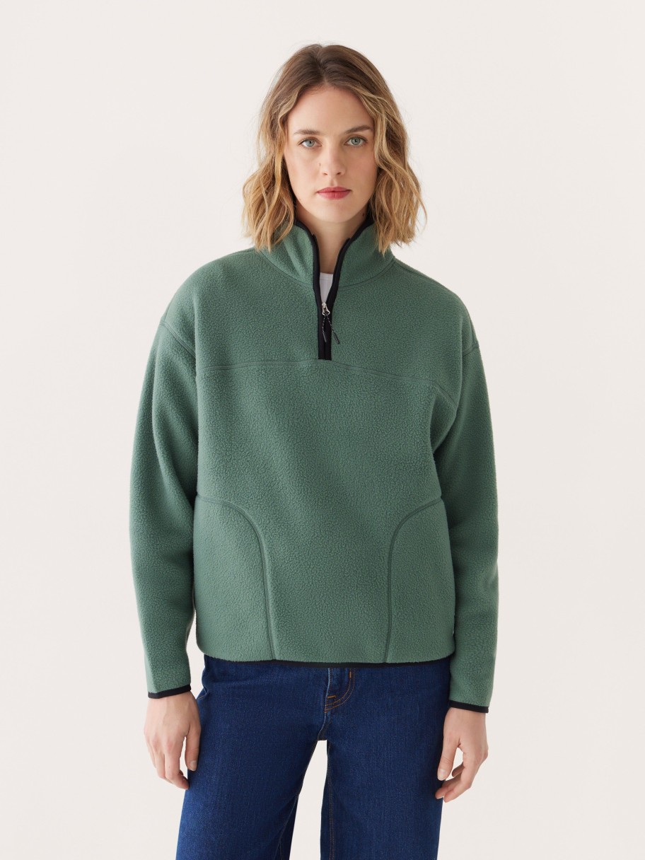 Women Frank And Oak Sweaters & Cardigans | The Axis Polar Fleece Pullover In Evergreen