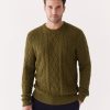 Men Frank And Oak Sweaters & Cardigans | The Organic Cotton Cable Sweater In Dark Olive