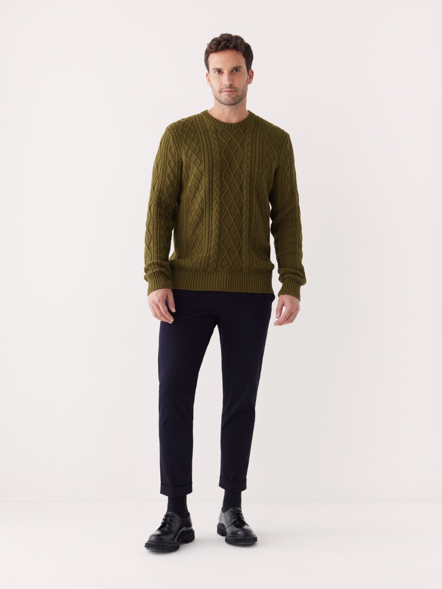 Men Frank And Oak Sweaters & Cardigans | The Organic Cotton Cable Sweater In Dark Olive