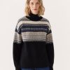 Women Frank And Oak Sweaters & Cardigans | The Lambswool Fair Isle Mockneck In Black