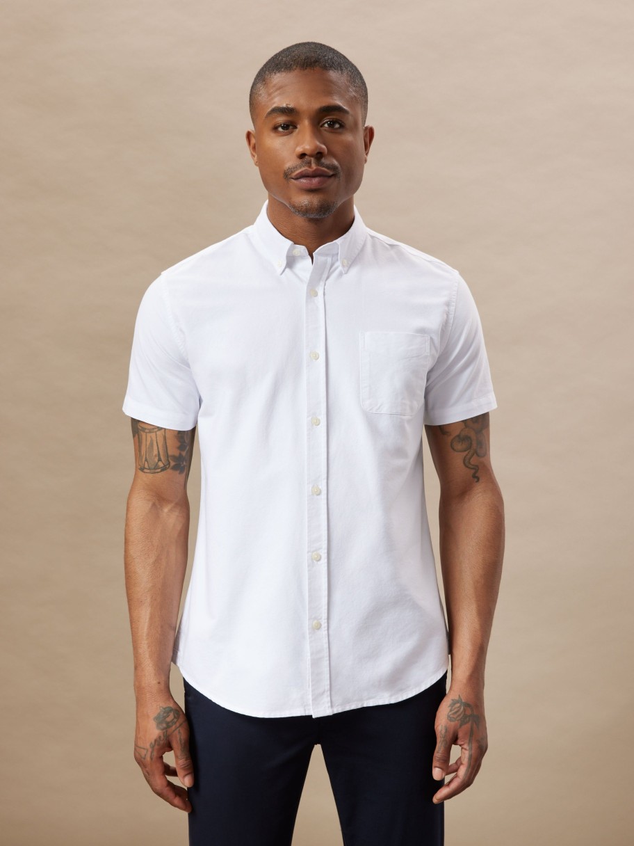 Men Frank And Oak Shirts & Polo Shirts | The Short-Sleeved Jasper Oxford Shirt In White