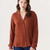 Women Frank And Oak Blouses & Shirts | The Long Sleeve Camp Collar Blouse In Smoked Paprika