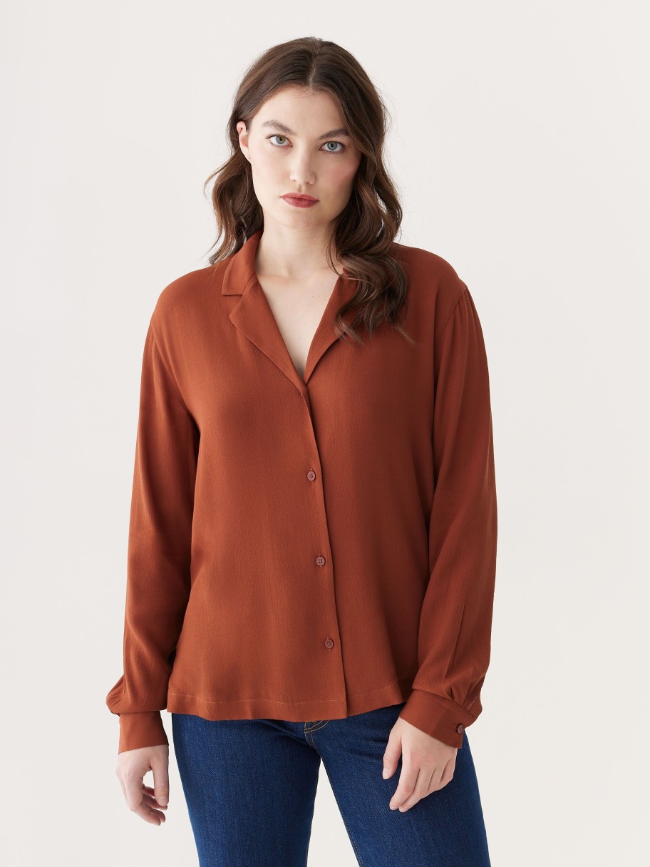 Women Frank And Oak Blouses & Shirts | The Long Sleeve Camp Collar Blouse In Smoked Paprika