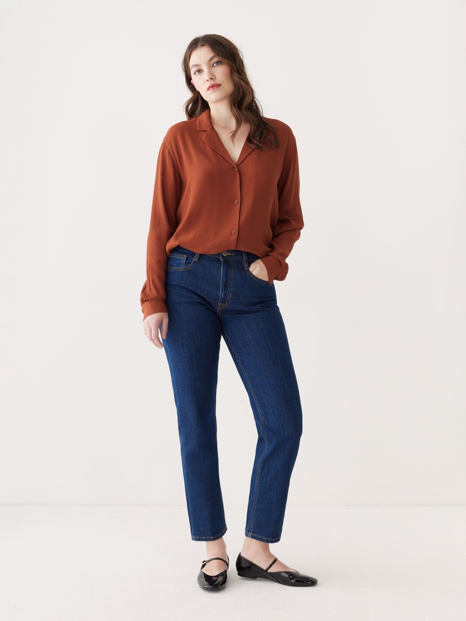 Women Frank And Oak Blouses & Shirts | The Long Sleeve Camp Collar Blouse In Smoked Paprika