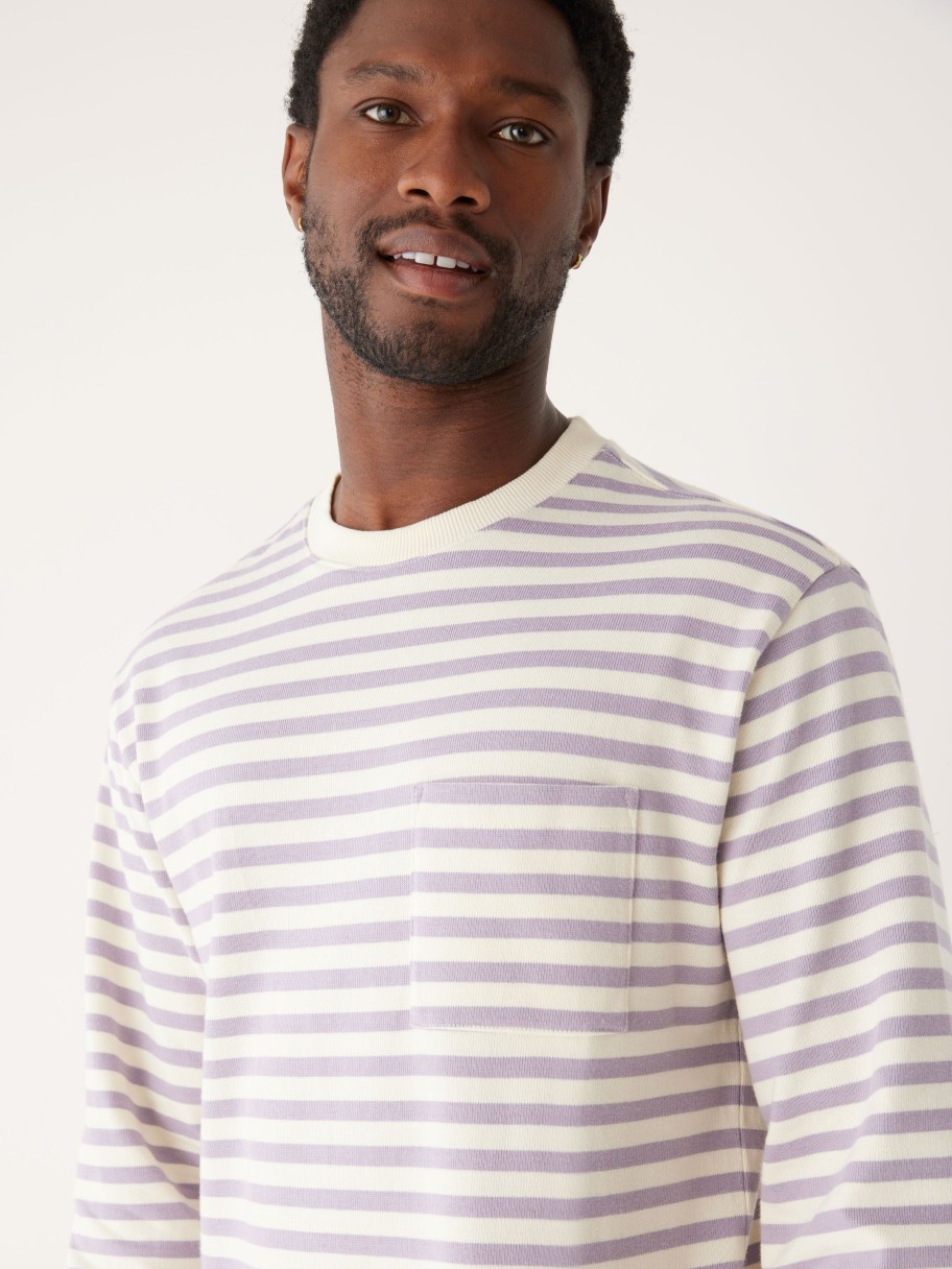 Men Frank And Oak T-Shirts | The Long Sleeve Striped T-Shirt In Lavender Grey