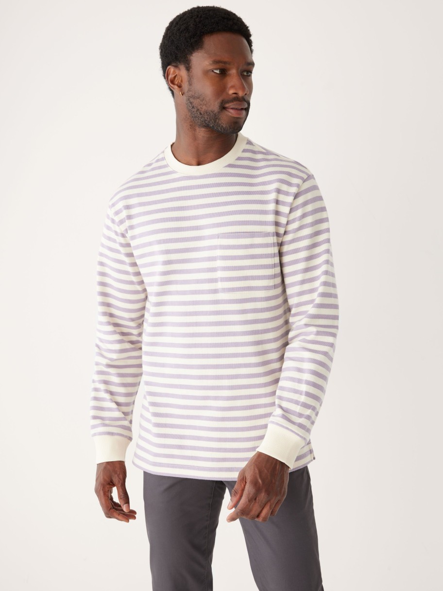 Men Frank And Oak T-Shirts | The Long Sleeve Striped T-Shirt In Lavender Grey