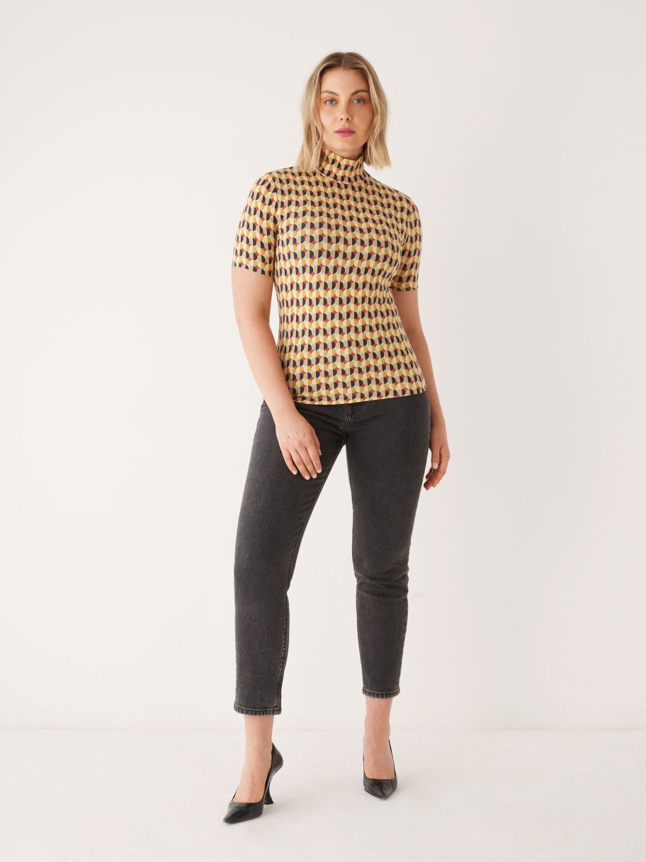 Women Frank And Oak T-Shirts & Tops | The Printed Short Sleeve Mockneck In Daisy