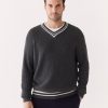 Men Frank And Oak Sweaters & Cardigans | The Ribbed V Neck Sweater In Shadow Black