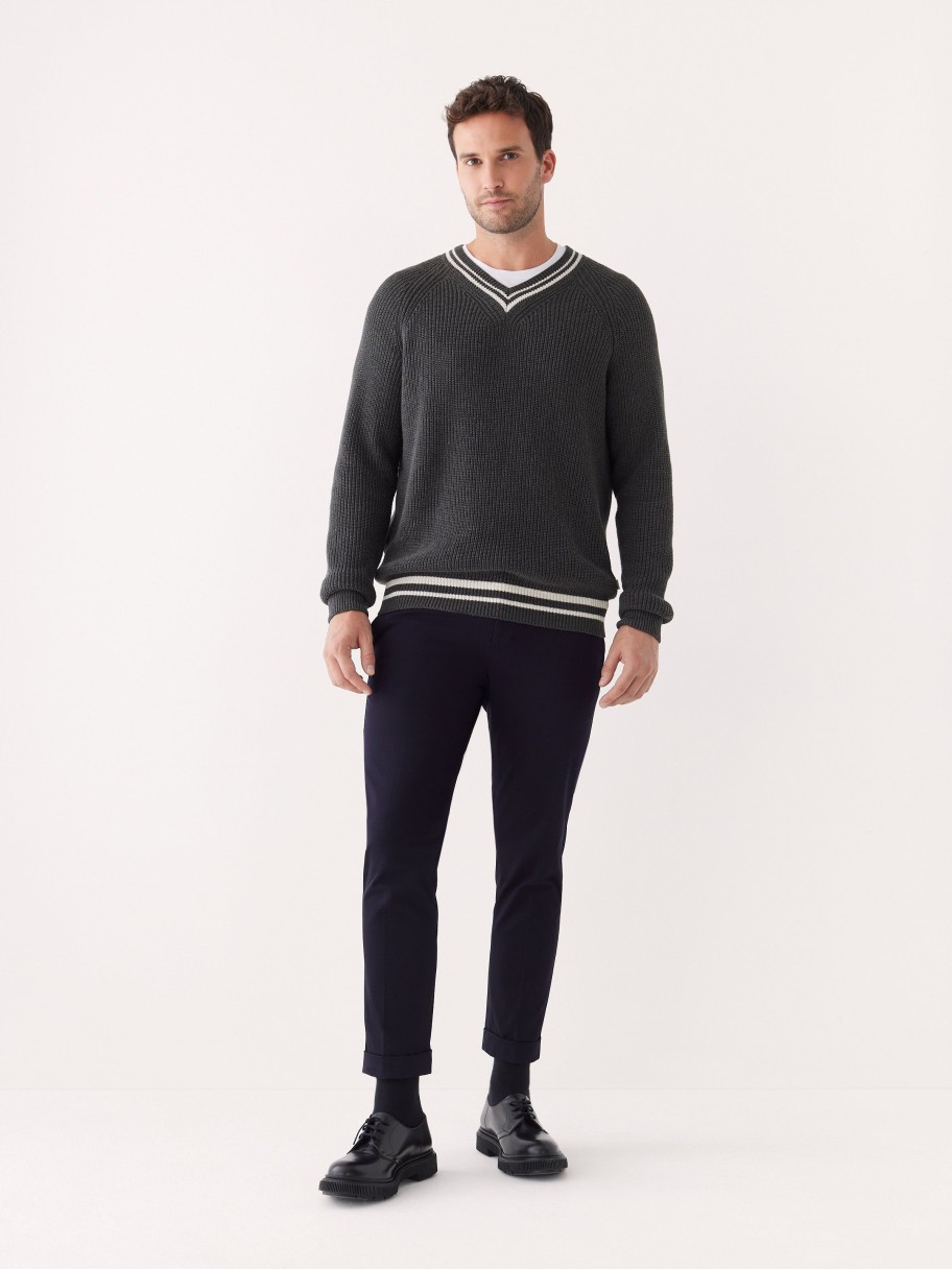 Men Frank And Oak Sweaters & Cardigans | The Ribbed V Neck Sweater In Shadow Black