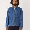 Men Frank And Oak Blazers & Overshirts | The Denim Zip Up Jacket In Vintage Blue