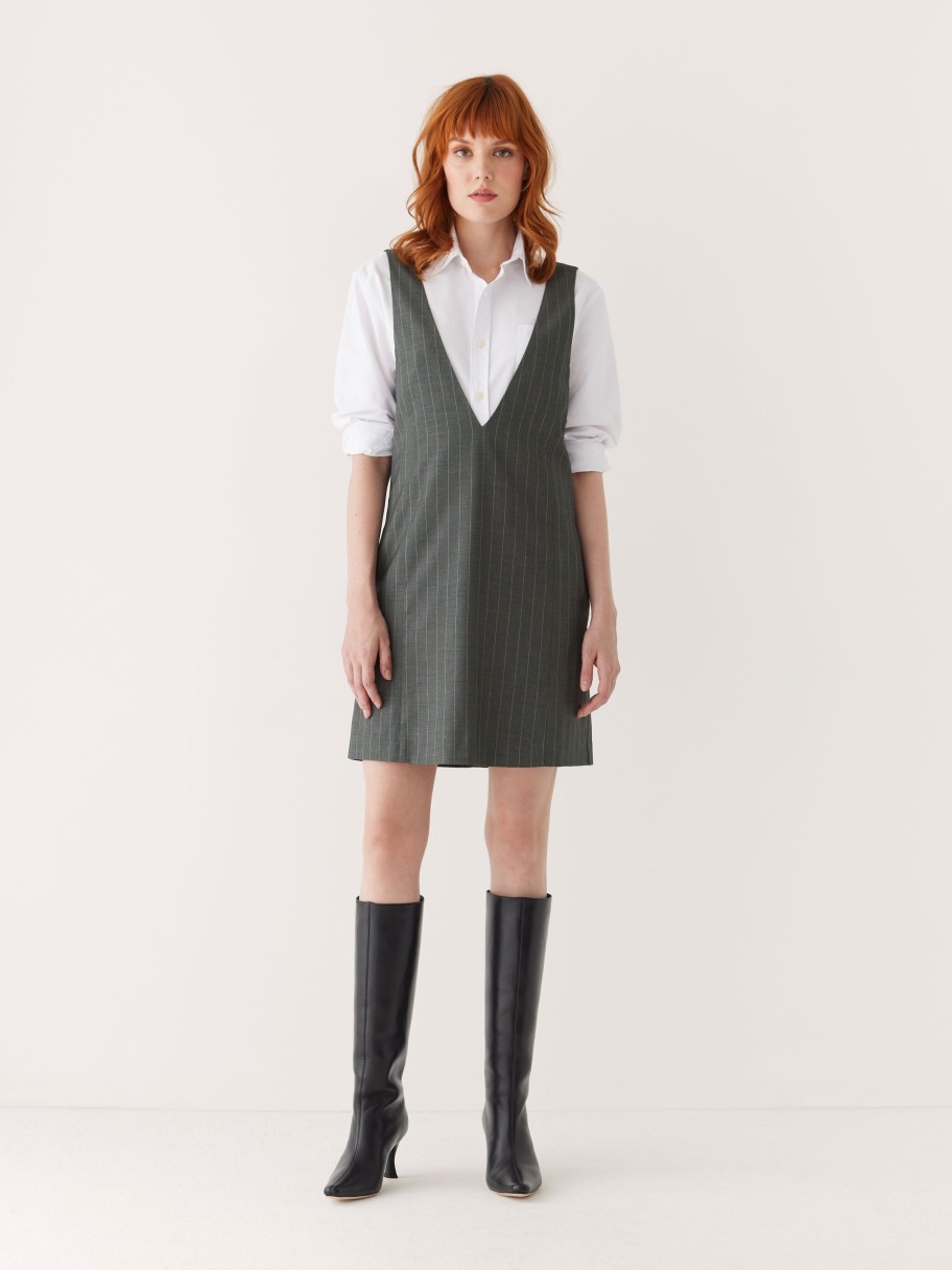 Women Frank And Oak Dresses & Jumpsuits | The Pinstripe Pinafore Dress In Cool Grey