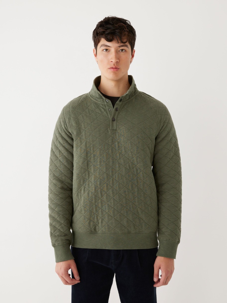 Men Frank And Oak Shirts & Polo Shirts | The Quilted Pop-Over In Olive Green