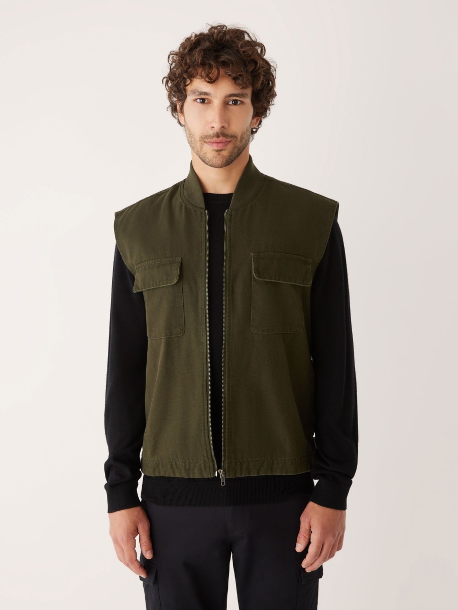 Men Frank And Oak Blazers & Overshirts | The Worker Zip Up Vest In Rosin