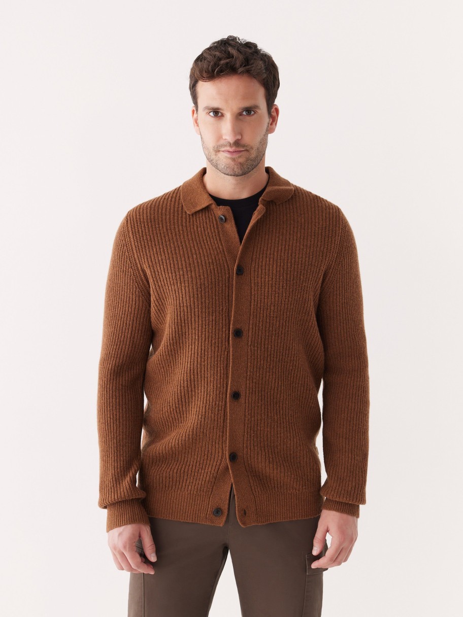 Men Frank And Oak Sweaters & Cardigans | The Lambswool Overshirt In Cinnamon