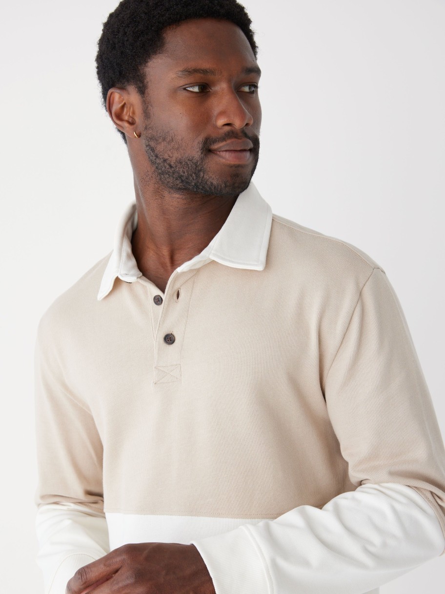 Men Frank And Oak Sweaters & Cardigans | The Long Sleeve Rugby Polo In Hummus