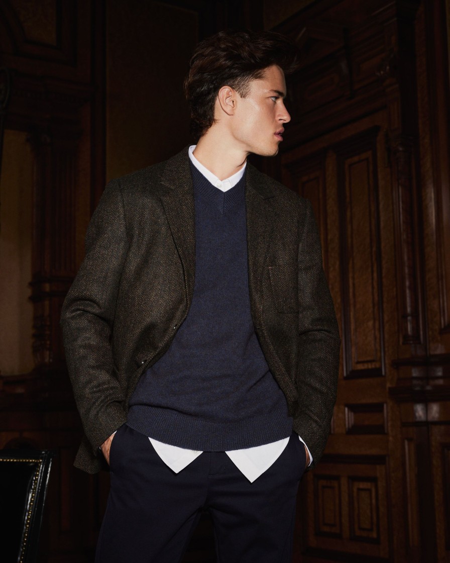 Men Frank And Oak Sweaters & Cardigans | The Yak Wool V-Neck Sweater In Navy