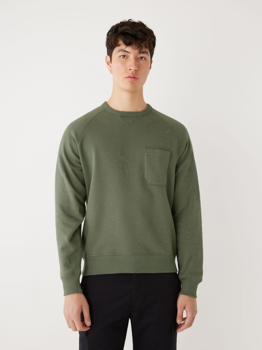 Men Frank And Oak Sweaters & Cardigans | The French Fleece Crewneck In Olive Green