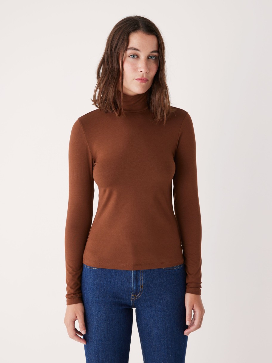 Women Frank And Oak T-Shirts & Tops | The Essential Long Sleeve Mockneck In Cappuccino