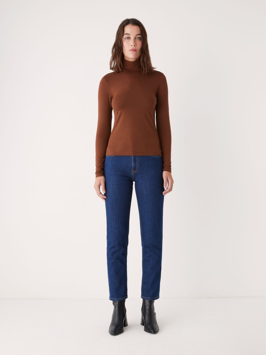 Women Frank And Oak T-Shirts & Tops | The Essential Long Sleeve Mockneck In Cappuccino