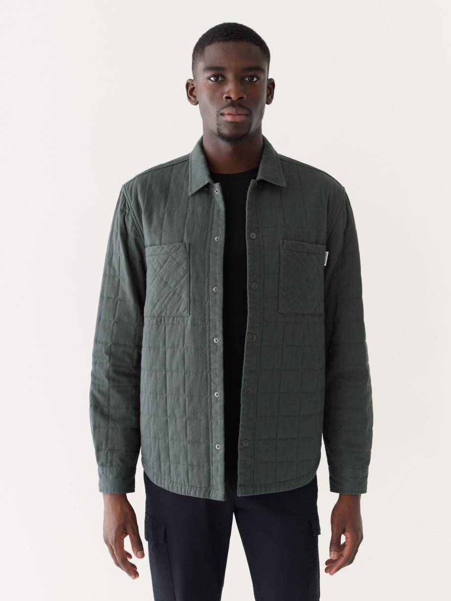 Men Frank And Oak Blazers & Overshirts | The Quilted Overshirt In Teal Grey