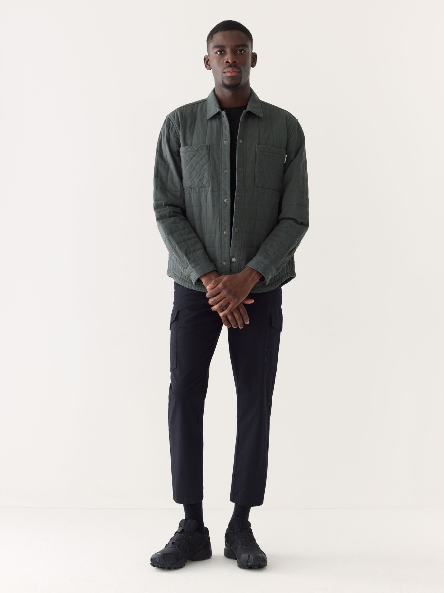 Men Frank And Oak Blazers & Overshirts | The Quilted Overshirt In Teal Grey