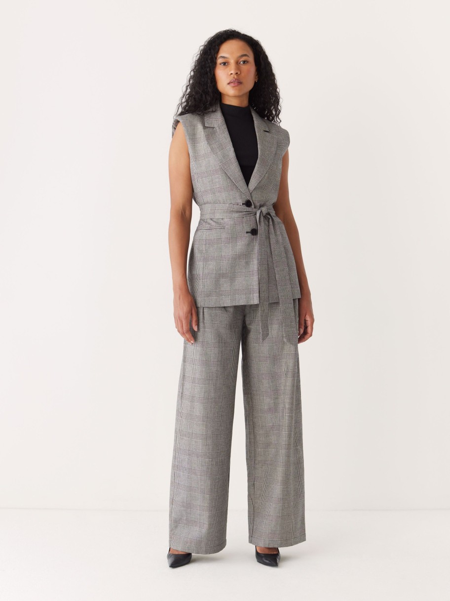 Women Frank And Oak Blazers & Overshirts | The Glen Plaid Long Vest In Black