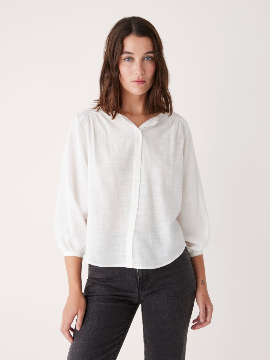 Women Frank And Oak Blouses & Shirts | The Button Up Long Sleeve Blouse In White