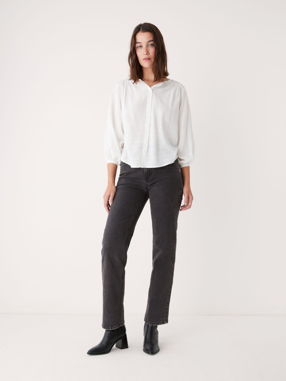 Women Frank And Oak Blouses & Shirts | The Button Up Long Sleeve Blouse In White